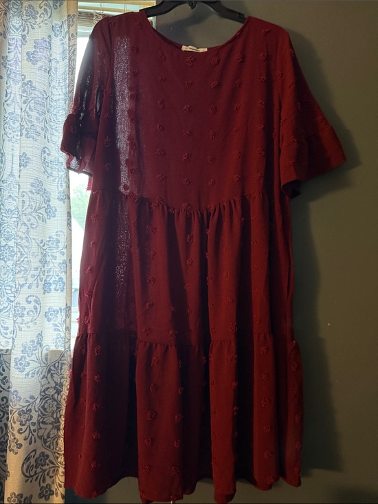 Daisyaner Dresses & Skirts - Women's Embroidered Tiered Midi Dress in Wine